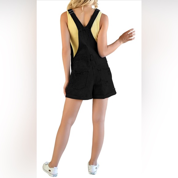 luvamia Women's Ripped Short Overalls Adjustable Denim Bib Overall Shorts Romper - Picture 3 of 8